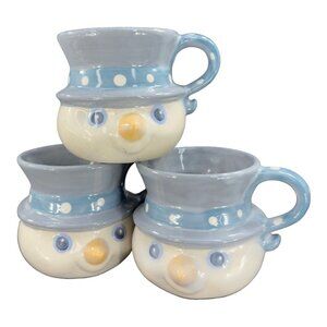 1990s Ceramic Happy Snowman Coffee Cup Mug‎ Set 3 Ceramic Christmas Mugs Set VTG